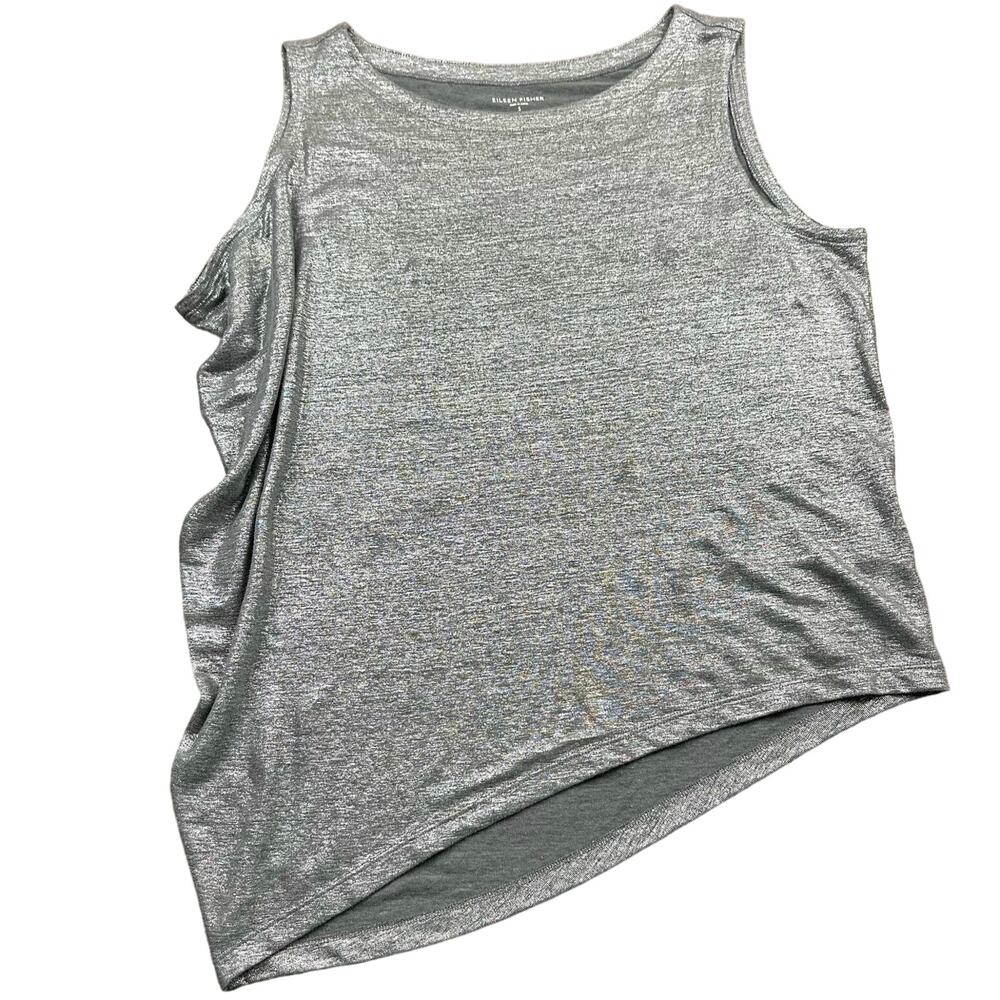 Preowned Eileen Fisher 100% Organic Linen Metallic Asymmetric Tank Size Small